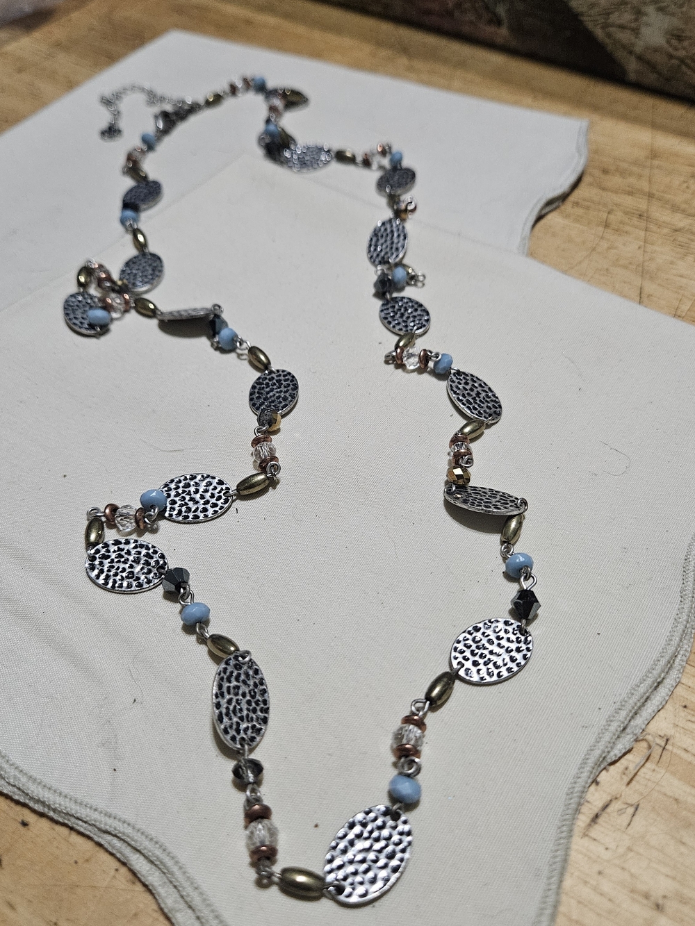 Premier Designs Silver-Tone Hammered Discs Necklace with Light Blue Accents